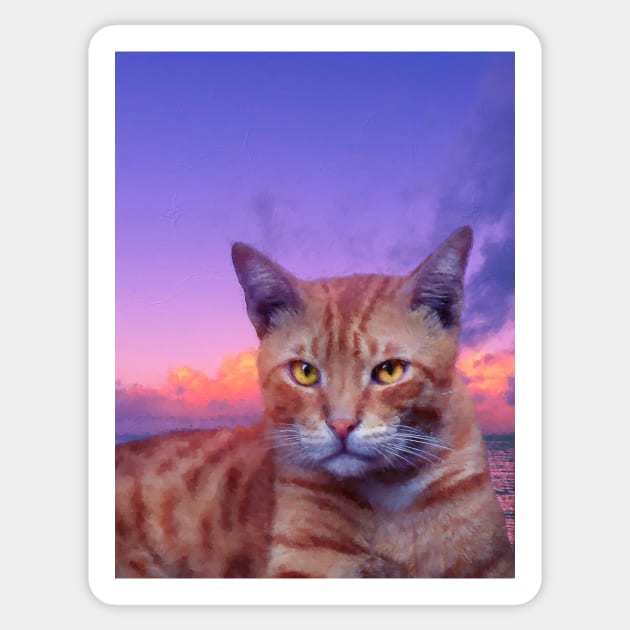 Orange tabby cat in the sky painting Sticker by Arteria6e9Vena